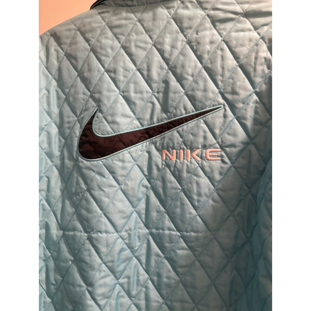 VINTAGE Y2K NIKE Quilted Zip-Up Bomber Jacket Aqua Blue Size Medium - Picture 8 of 11